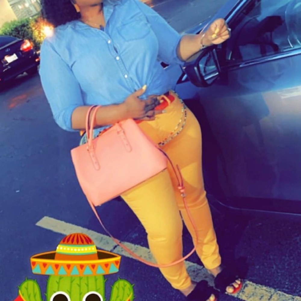 Mustard colored skinny leg jeans